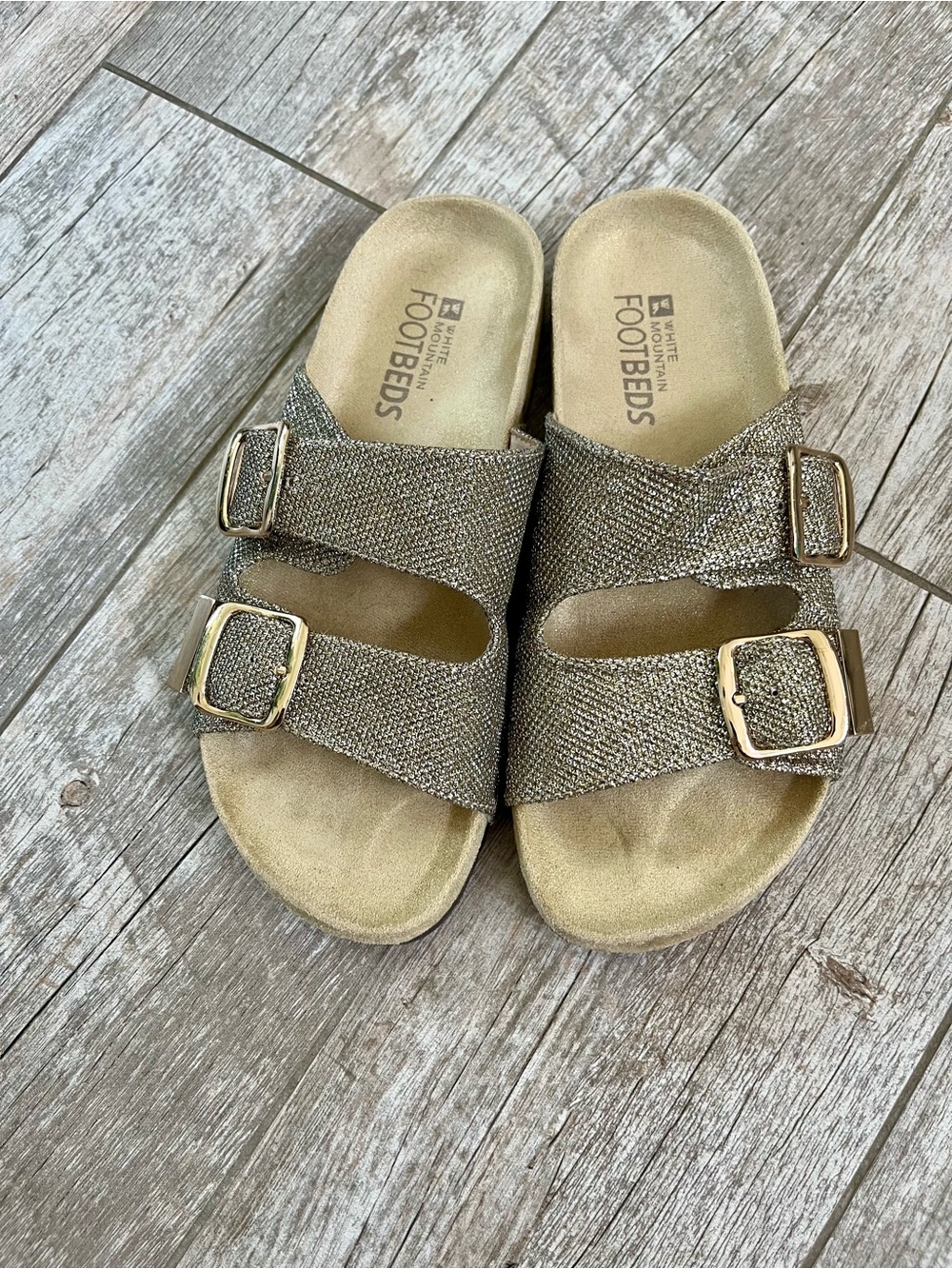 White Mountain Gold Glitter Birkenstock Style Slide Sandals